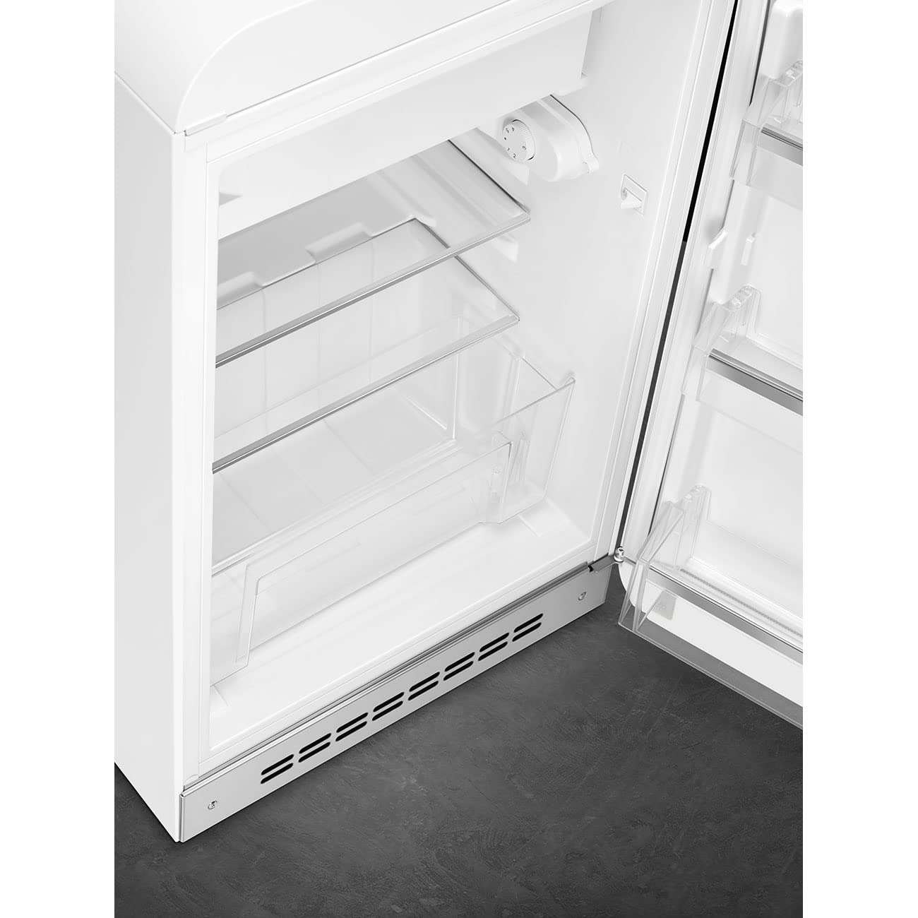 Smeg FAB10 50's Retro Style Aesthetic Refrigerator with 4.48 Cu Total Capacity, 2 Glass Shelves, LED Internal Light, 22-Inches, Cream Left Hand Hinge Made In Italy