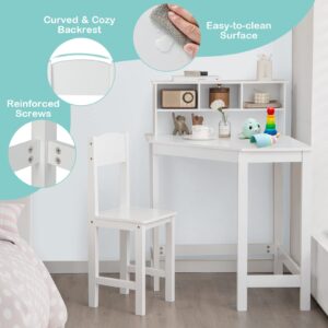 Costzon Kids Desk and Chair Set, White Corner Desk with Hutch for Small Space, Bedroom, Children School Study Table, Student Computer Workstation, Space Saving Writing Desk for Kids