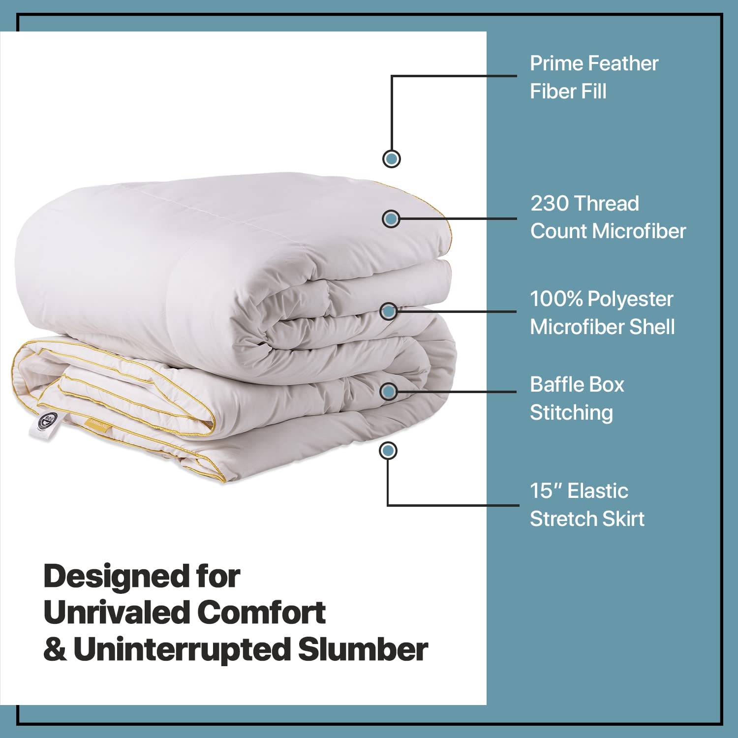 Simmons Feather Bed Full Mattress Topper with 230TC Microfiber Shell - Skin Friendly Prime Feather Fiber Baffle Box Mattress Topper with 15” Skirt for Full Size Bed - Plush Mattress Pad, 54”x75