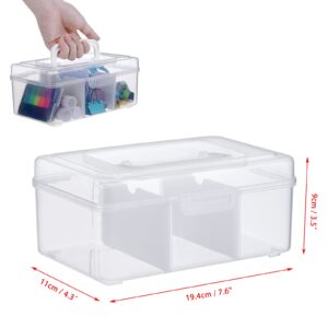 BTSKY Portable Small Storage Box with Flap Lid Clear Plastic Dividing Storage Container with Removable Inserts Multipurpose Plastic Sewing Box Craft Box for Beads, Threads, Stationery, Art Supplies