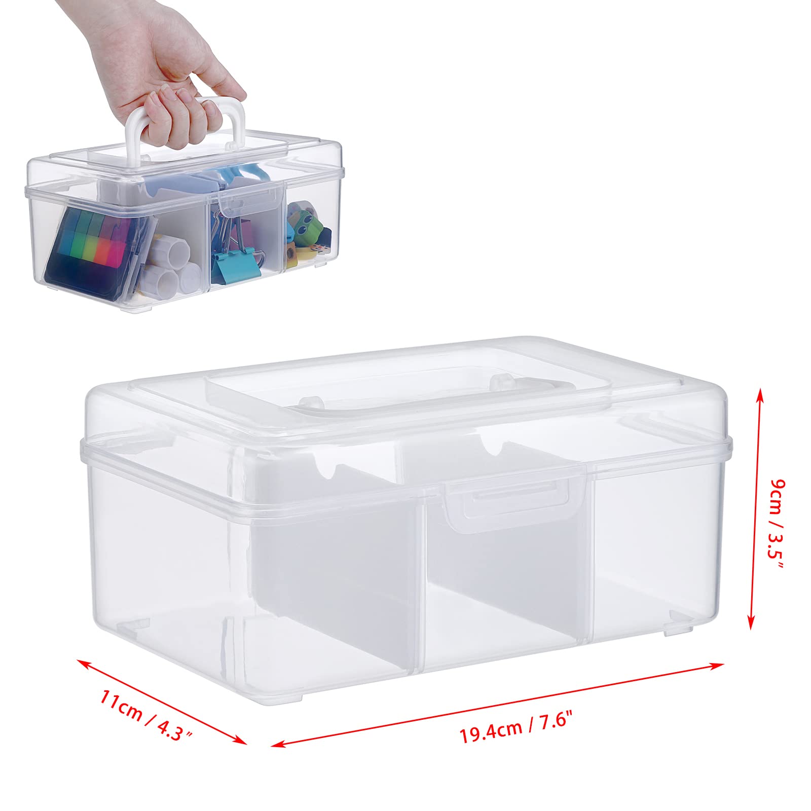 BTSKY Portable Small Storage Box with Flap Lid Clear Plastic Dividing Storage Container with Removable Inserts Multipurpose Plastic Sewing Box Craft Box for Beads, Threads, Stationery, Art Supplies