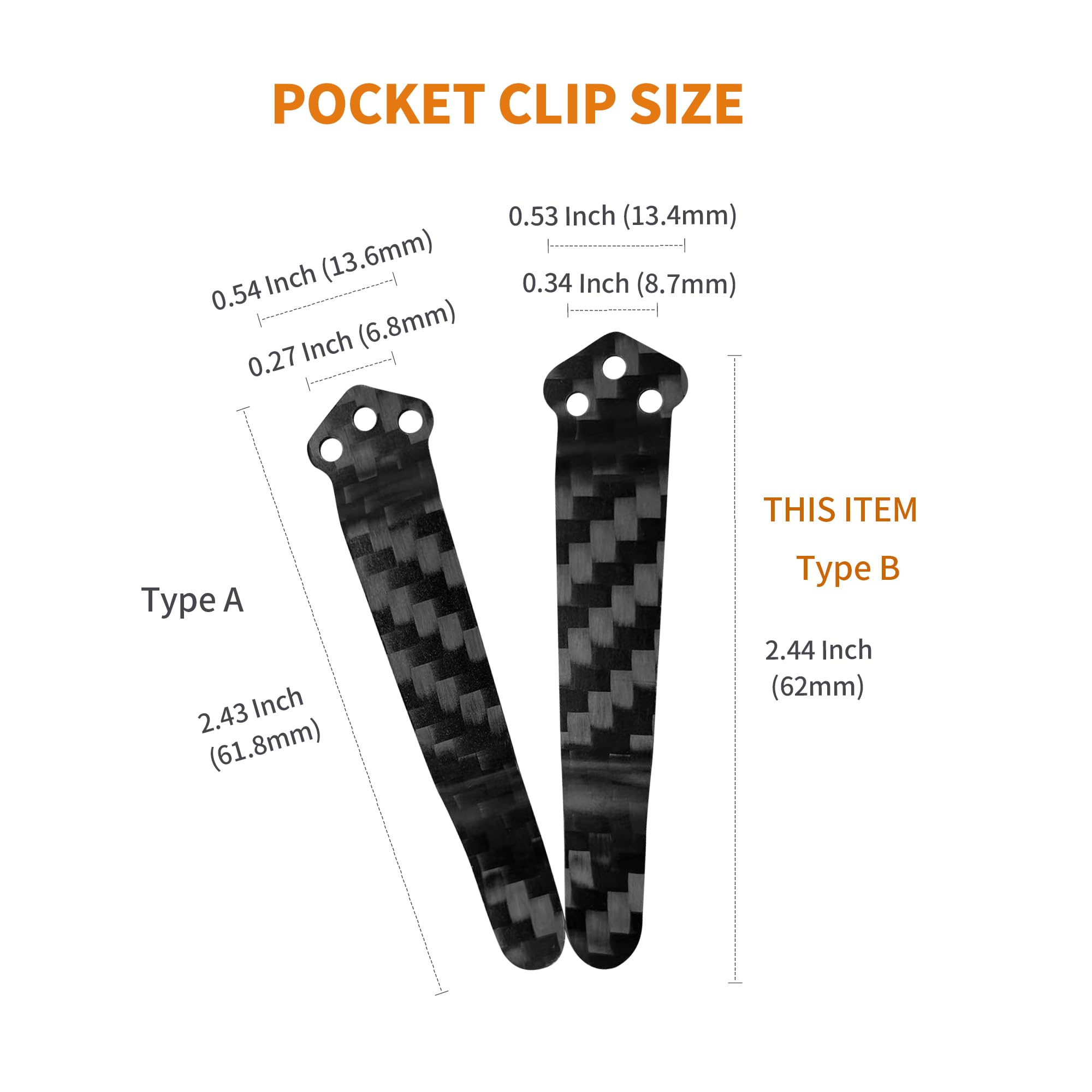 Qtcial Carbon Fiber Pocket Clip Fits For Spyderco PM2 Manix Delica, C81, C149, C11, C10, C41, C223, C101, C95, C90 And More, Premium Custom-made Pocket Clip with 3 Pieces Screws, Black