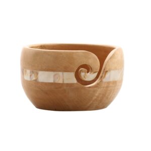 loops & threads mango wood yarn bowl with mother of pearl - wooden yarn bowl for knitting, crochet, weaving, arts & crafts - 1 pack