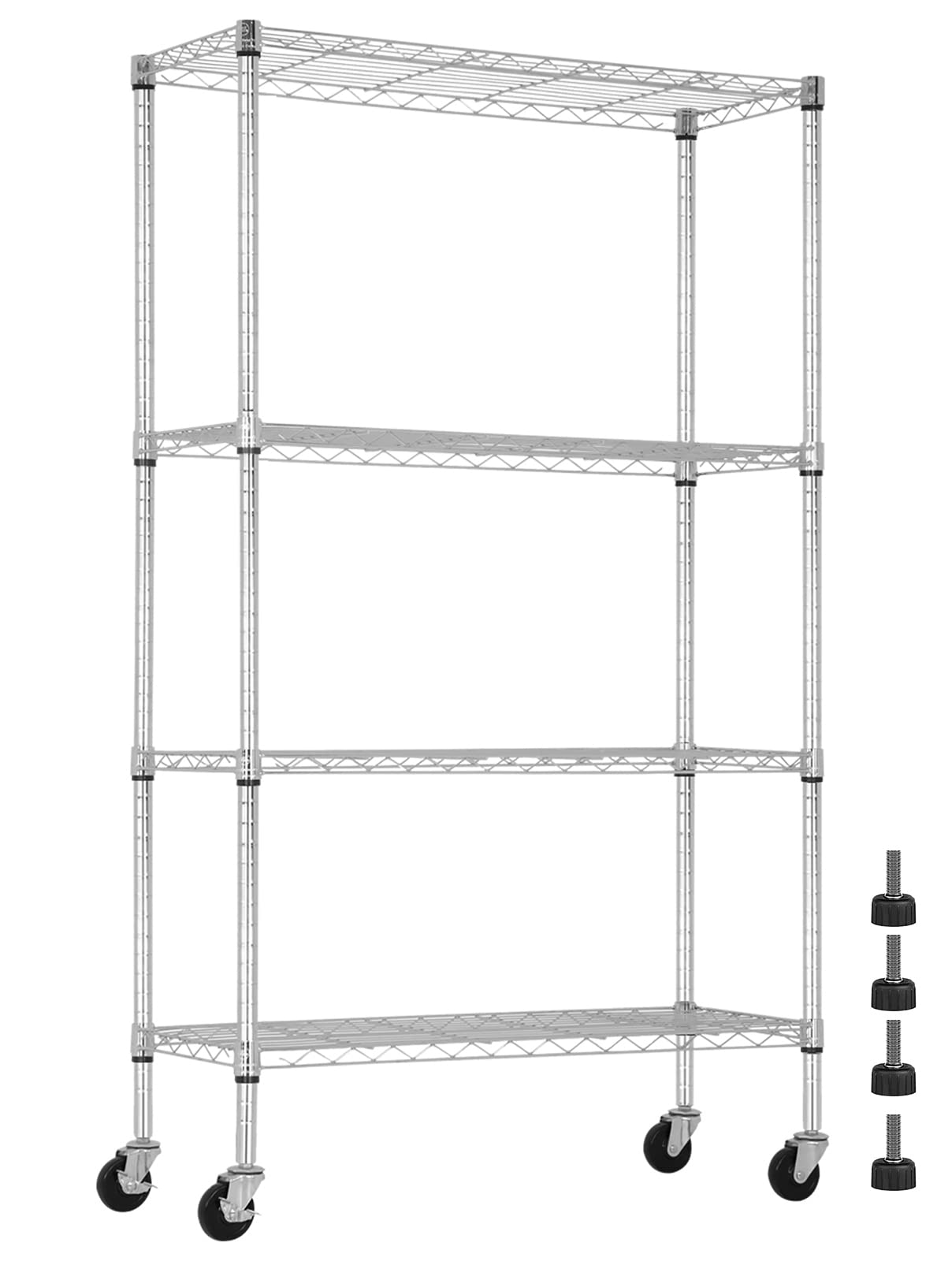 YYkokocat 4 Tier Shelving Unit 62" H Adjustable Metal Shelves w/Wheels Heavy Duty Storage Shelf 1400Lb Capacity Garage Shelving Storage Wire Shelving for Kitchen, 36" L x 14" D x 62" H, Chrome