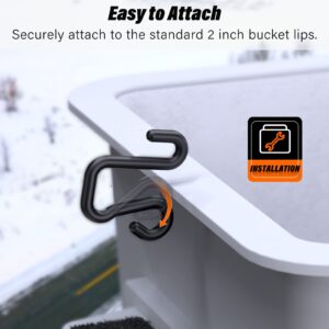 2 Pack Bucket Hooks, Aerial Bucket Hooks, Fits for 2" Aerial-Bucket Lip, Hooks for Aerial Baskets, Lineman Bucket Tool Holder, Attach Tool Bags or Aprons to Buckets, Black