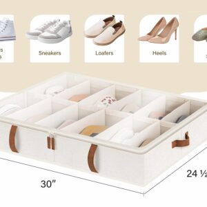 StorageWorks Under Bed Shoe Storage Organizer, Underbed Shoes Container with Adjustable Dividers, Shoe Storage Basket with Cover, Beige, 2-Pack, Space-Saving Shoe Box Fits up to 24 Pairs