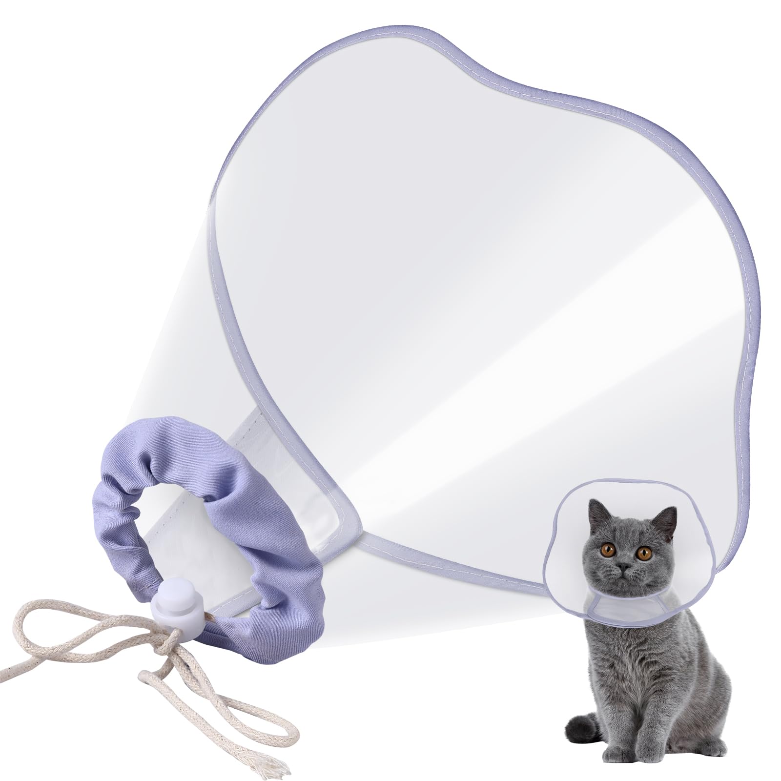 Cat Cone, Cat Cones Alternative to Stop Licking and Scratching, Soft Cone for Cats After Surgery with Drawstrings, Comfortable Pet Cones for Cats to Recovery Wound