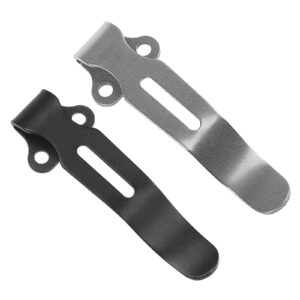 2 Pack Deep Carry Pocket Clips with 4 Pieces Screws, Stainless Steel Pocket Knife Clip Replacement for Benchmade Bugout 535 and More, Anodized Finish, Black and Stone Wash