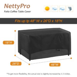 NettyPro Patio Coffee Table Cover Rectangular, Waterproof Outdoor Furniture Small Side Table Cover Rectangle, 48x26x18 inch, Black