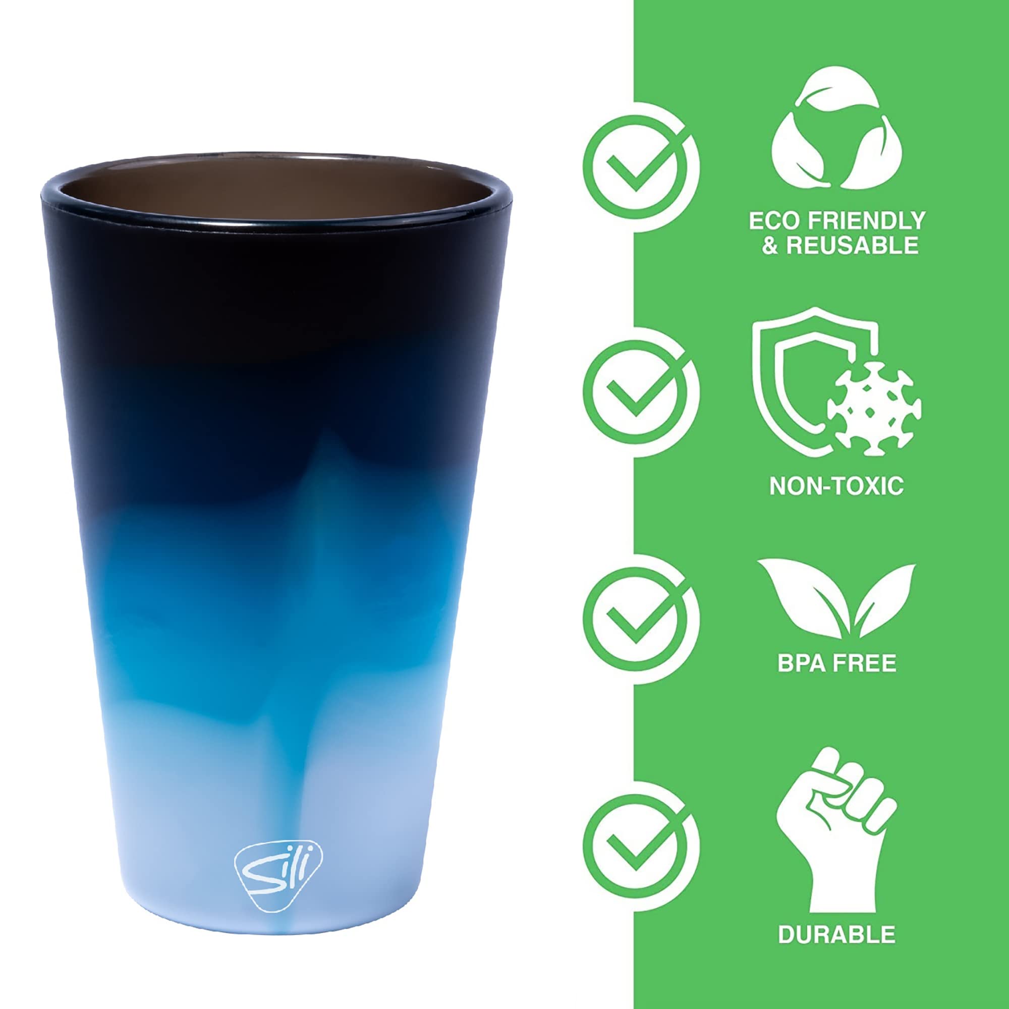 Silipint: Silicone Pint Glasses: 2 Pack Moon Beam - 16oz Unbreakable Cups, Flexible, Sustainable, Hot/Cold, Non-Slip Easy Grip