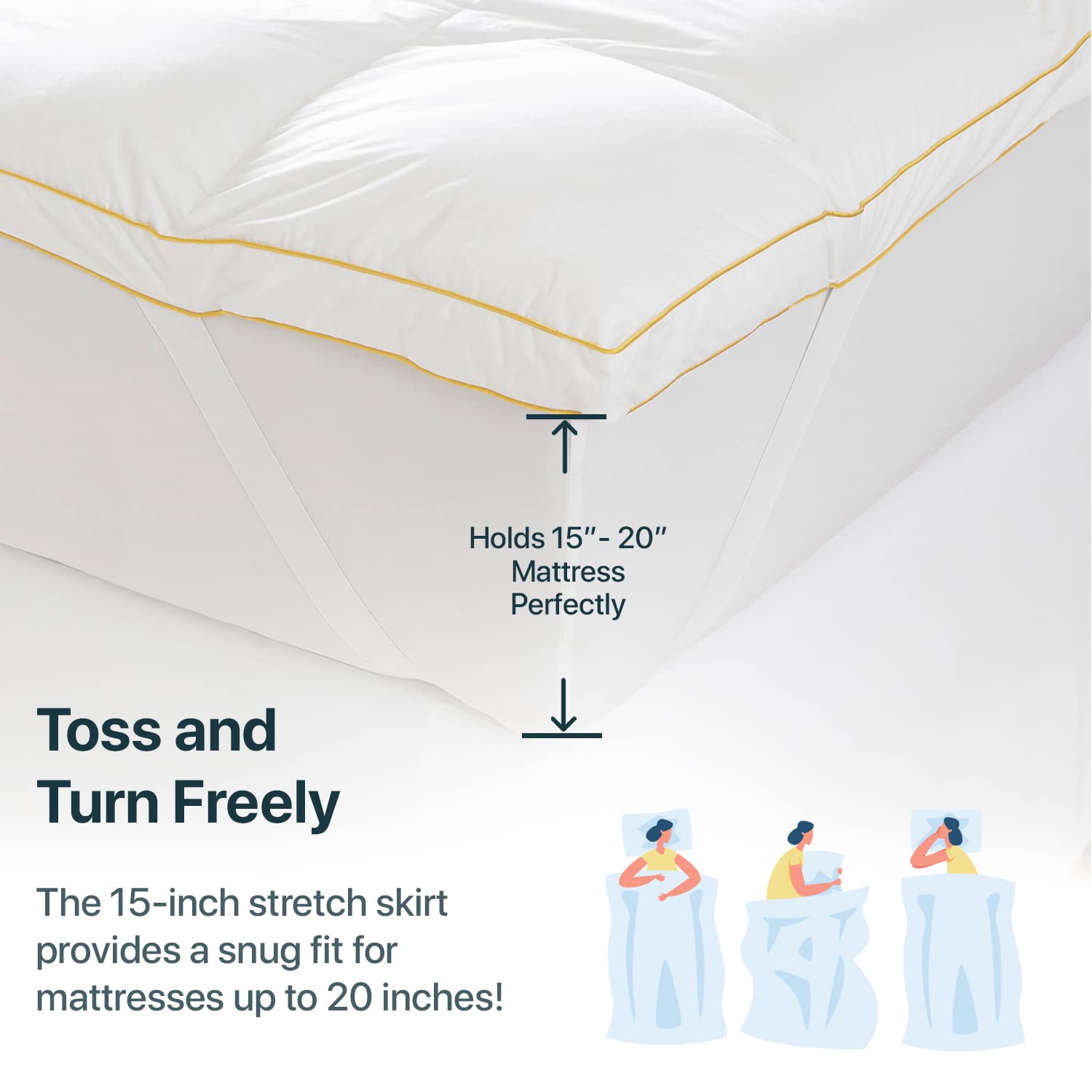 Simmons Feather Bed Twin Mattress Topper with 230TC Microfiber Shell - Skin Friendly Prime Feather Fiber Baffle Box Mattress Topper with 15” Skirt for Twin Size Bed - Plush Mattress Pad, 39”x75