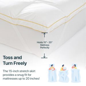 Simmons Feather Bed Queen Mattress Topper with 230TC Microfiber Shell - Skin Friendly Prime Feather Fiber Baffle Box Mattress Topper with 15” Skirt for Queen Size Bed - Plush Mattress Pad, 60”x80