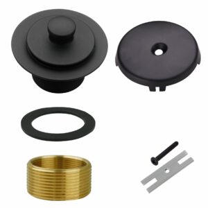 matte black tub drain and overflow kit with single hole overflow faceplate, welsan universal all metal lift & turn black bathtub drain kit with fine/coarse thread conversion twist trim kit assembly