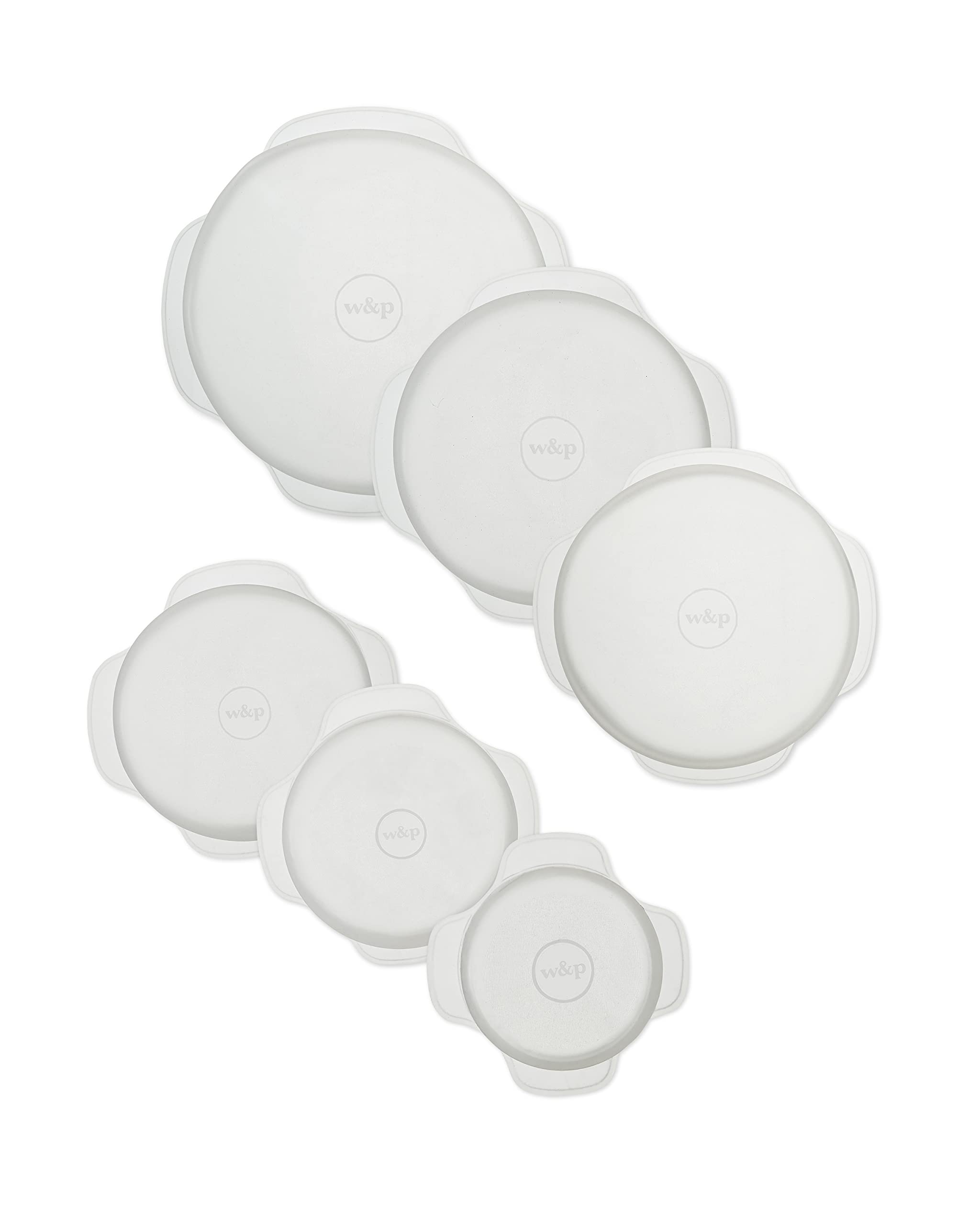 W&P Reusable Silicone Stretch Lid, Set of 6 Circular Lids, Dishwasher Safe, Freezer Safe, LFGB/Premium Materials, Microwave Safe, Clear