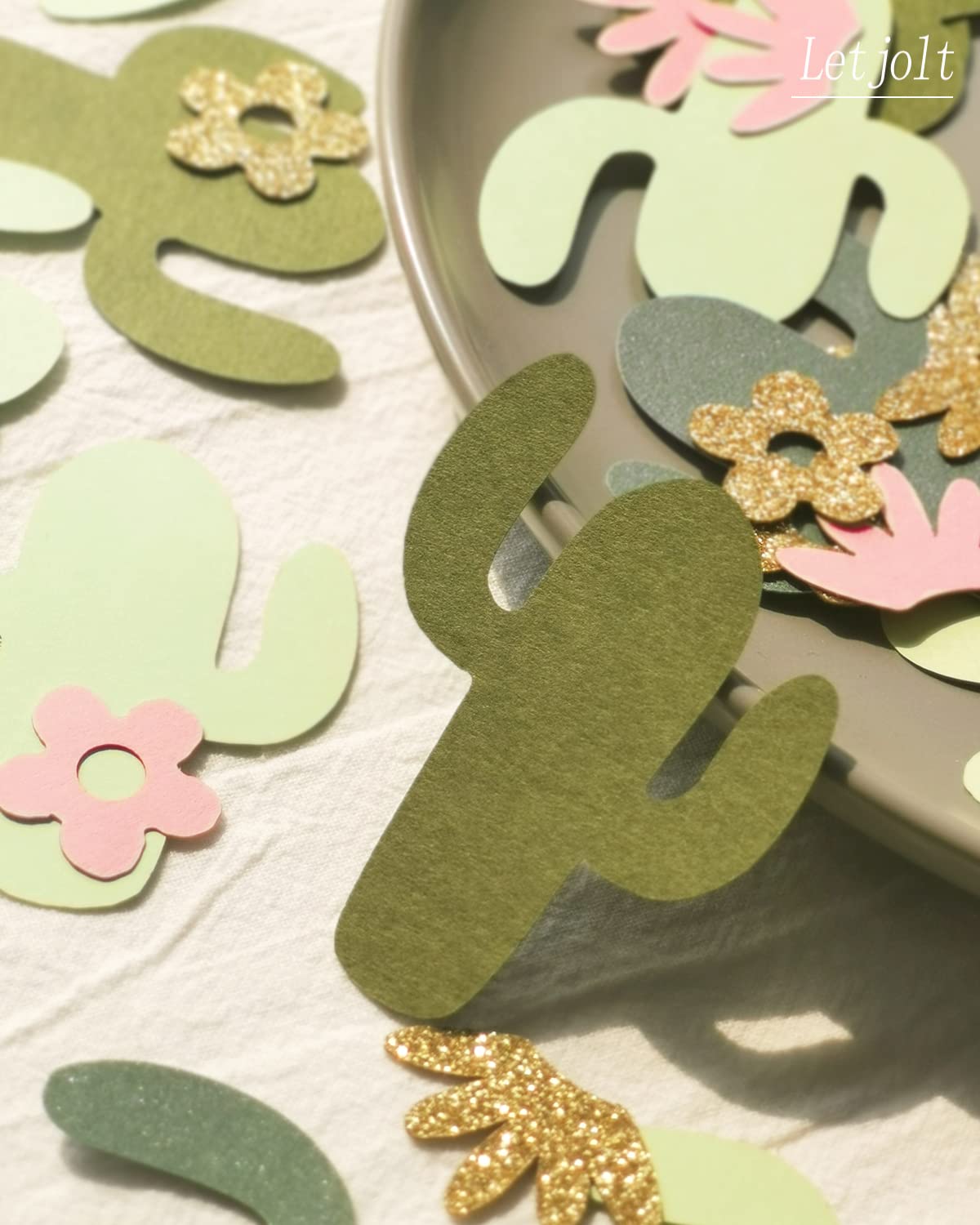 Cactus Paper Confetti Succulent Baby Shower Green Table Decoration Glitter Golden Greenery Scatter Pink Flower Craft Supplies Fiesta Theme Birthday Party Wedding Gift Decor 105 Pcs