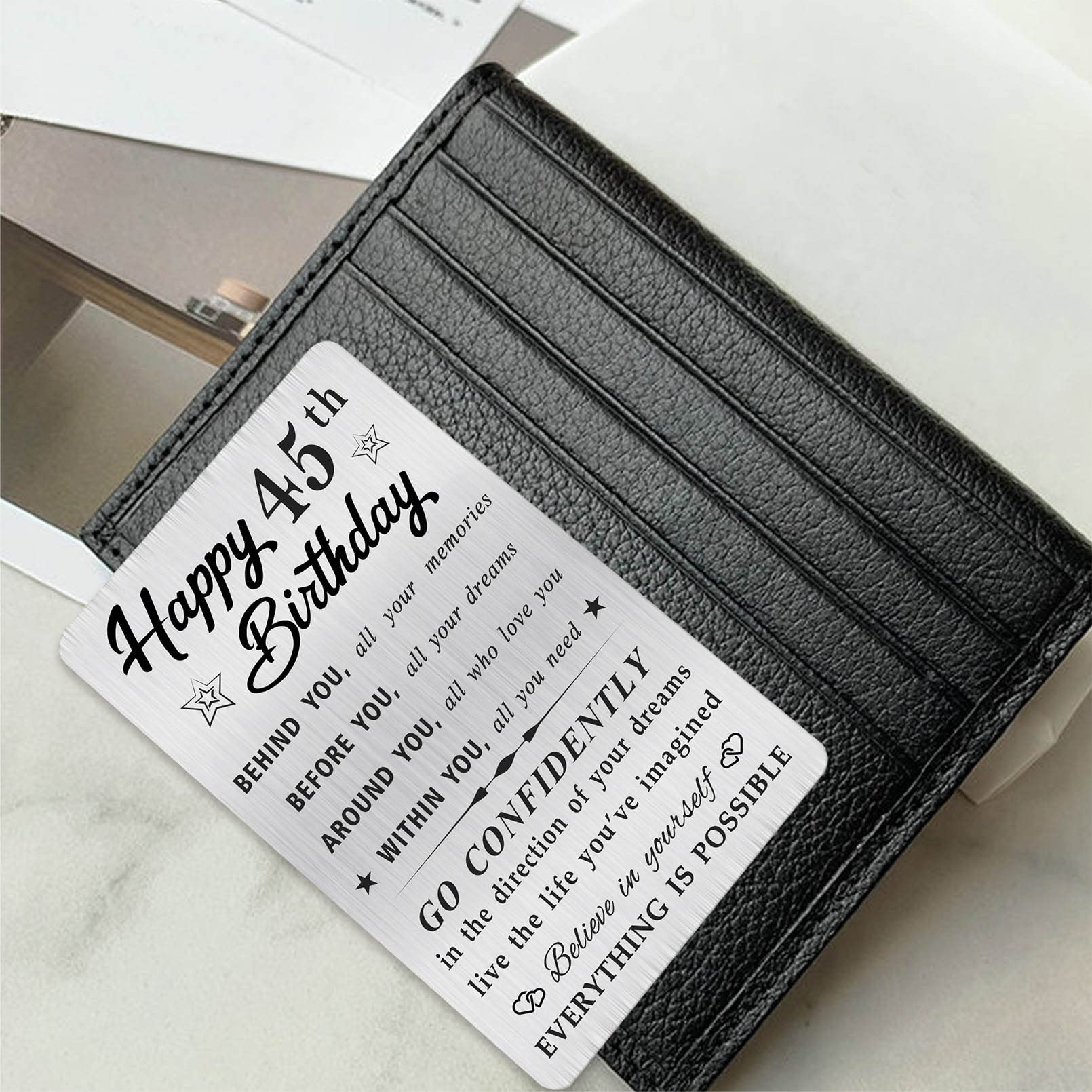 MOQIYXL Happy 45th Birthday Card for Men Women, Small Engraved Wallet Card for 45 Year Old Birthday Gifts