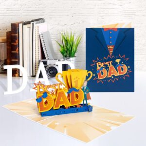 YOULEY Pop Up Fathers Day Card Funny Best Dad Card with Envelope and Note Card Father’s Day Gift Thank You Card Greeting Card Birthday Card for Dad Grandpa from Daughter Son Wife