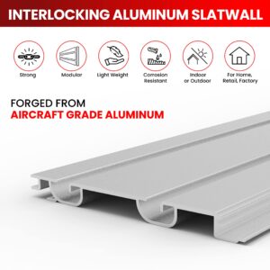 DLDIRECT DiamondLife Aluminum Slatwall Panel Garage Wall Organizer Heavy Duty Wall Mounted Slat Wall Rack, Interlocking Paneling for Garage Wall Slat Board Storage System - Silver (4'H x 8'W)