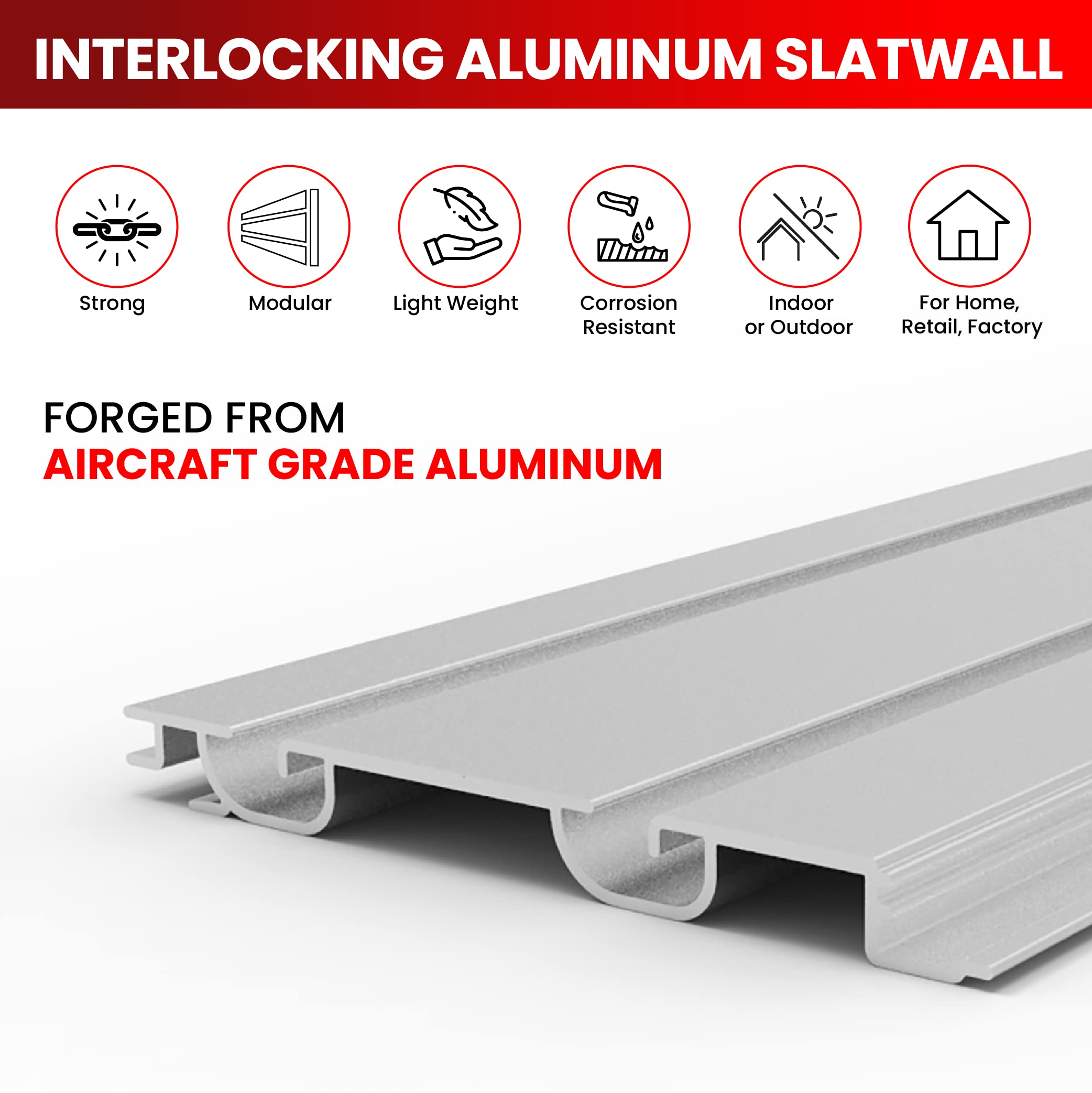 DLDIRECT DiamondLife Aluminum Slatwall Panel Garage Wall Organizer Heavy Duty Wall Mounted Slat Wall Rack, Interlocking Paneling for Garage Wall Slat Board Storage System - Silver (4'H x 8'W)