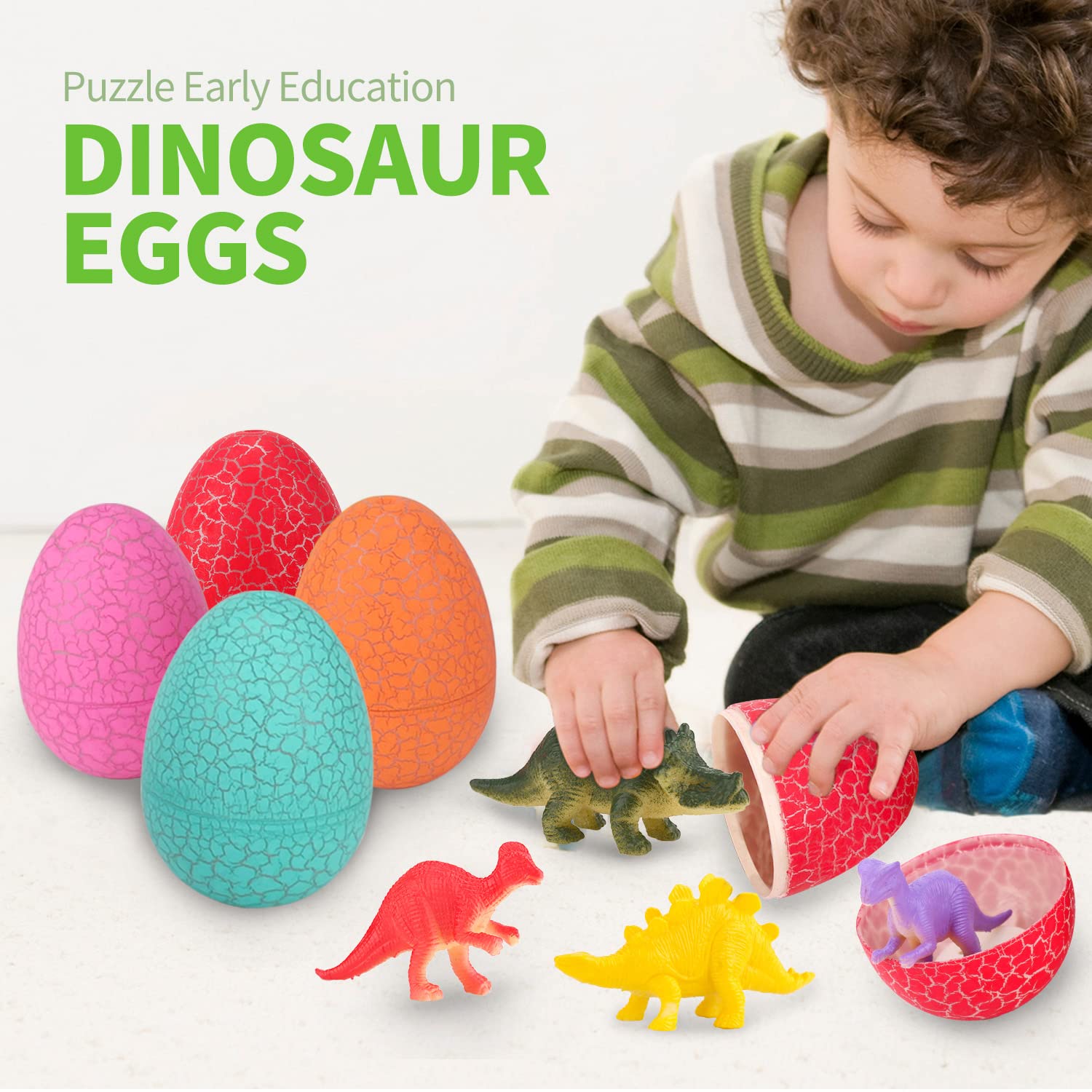 12 Dinosaur Eggs Toys, Surprise Pack with 12 Unique Dinosaur Figures,Goodie Bag Stuffers,Pinata fillers, Easter Eggs dongcoh,Carnival Prizes Treasure Box，Birthday Party Gifts for Kids