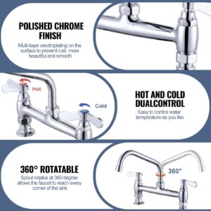 iVIGA Commercial Sink Faucet with 8” Swivel Spout & Supply Lines, 8" Center Deck Mount Kitchen Faucet, Dual Handles Brass Utility Sink Faucet for Laundry Room Restaurant Compartment Sink, Polish