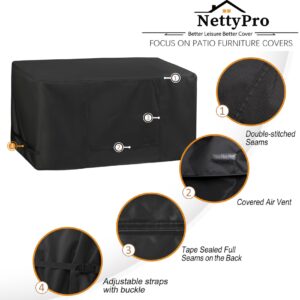 NettyPro Deck Box Cover, Fade Resistant Outdoor Patio Waterproof Storage Box Bench Cover for Rectangular 71-100 Gallon Resin Deck Box, 46 x 24 x 22 inch, Black