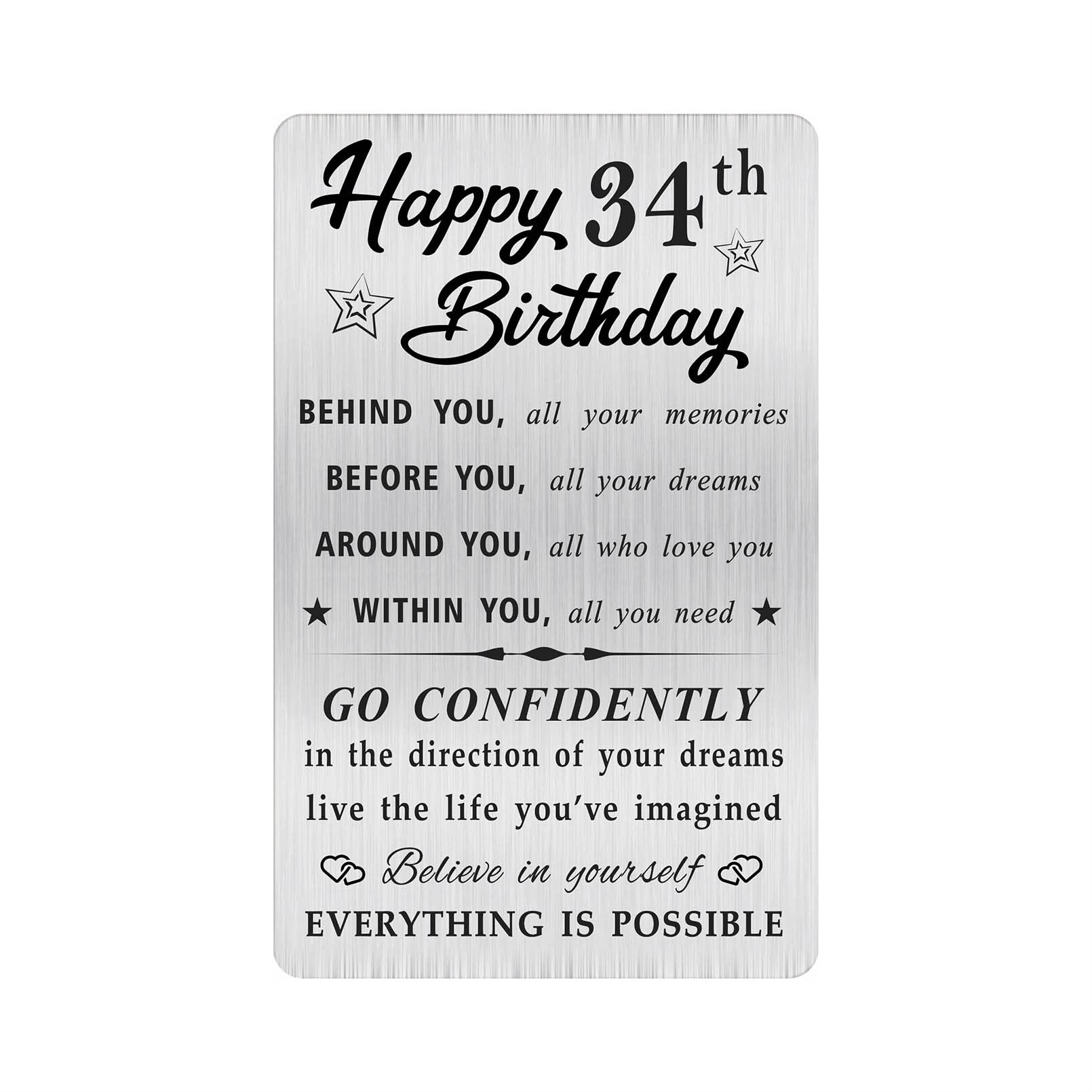 MOQIYXL Happy 34th Birthday Card for Men Women, Small Engraved Wallet Card for 34 Year Old Birthday Gifts