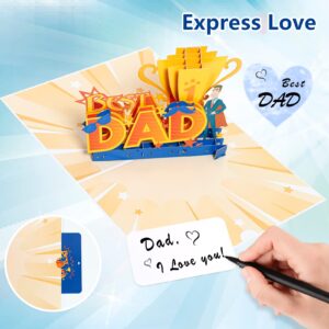 YOULEY Pop Up Fathers Day Card Funny Best Dad Card with Envelope and Note Card Father’s Day Gift Thank You Card Greeting Card Birthday Card for Dad Grandpa from Daughter Son Wife