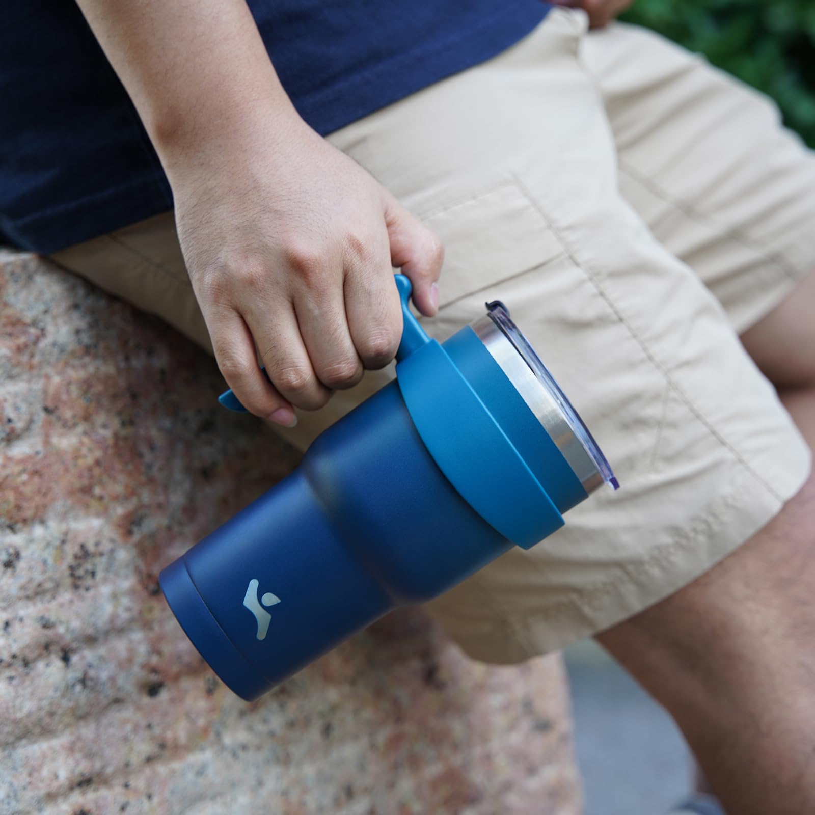 Konokyo 20 oz Tumbler with Handle and 2 Straw 2 Lid, Insulated Water Bottle Stainless Steel Vacuum Cup Reusable Travel Mug, Navy Blue