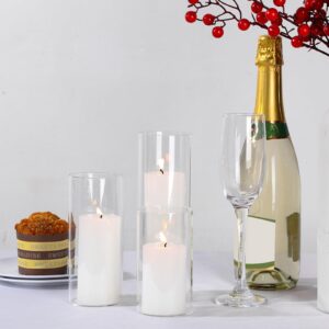 Shihanee 36 Pcs Pillar Candles and Glass Cylinder Vases Cylinder Candle Holders for Slim Pillar Candles Wedding Centerpieces(2.6'' X 4.7'', 5.9'', 7.9'',Clear,White)