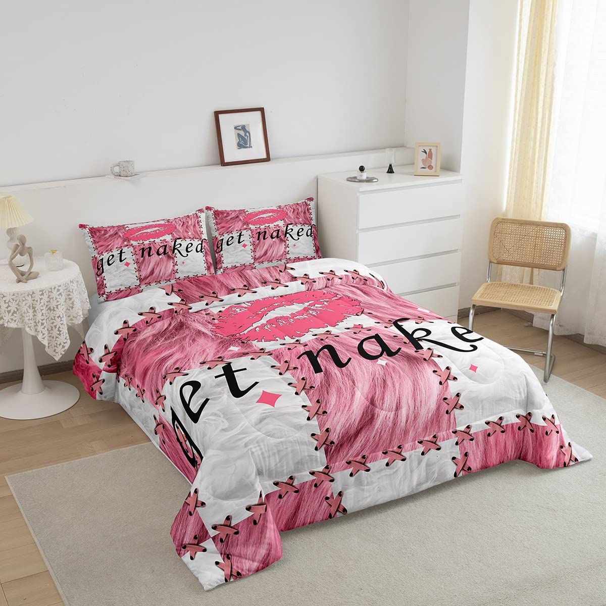 Feelyou Cuw Fur Kids Comforter Set Get Naked Bedding Set for Boys Teens Decor Kiss Printed Comforter Pink Cowgirl Plaid Grid Duvet Set 2Pcs Twin Size Boys