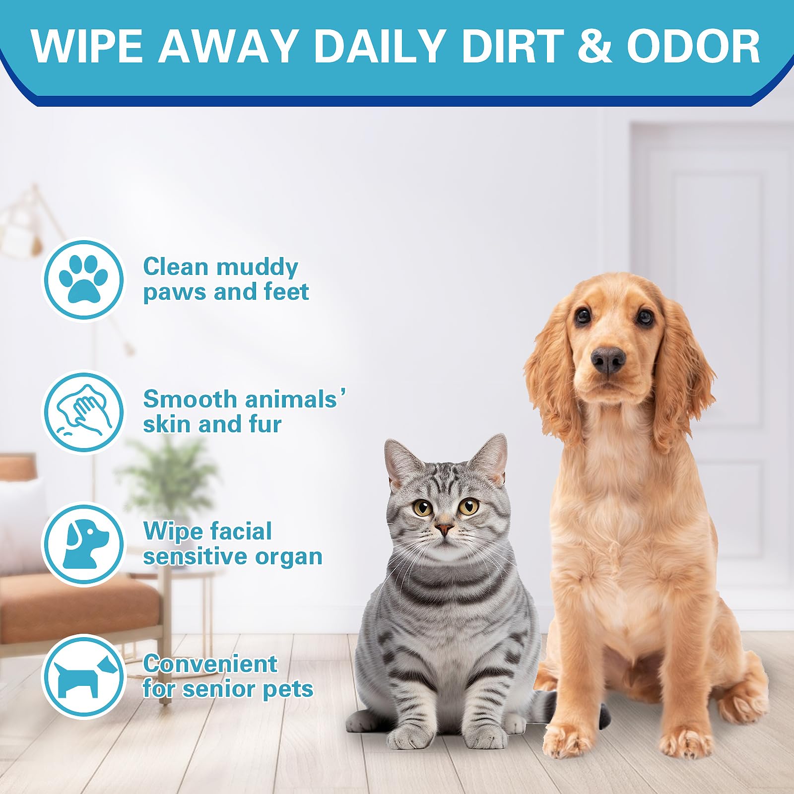 Dogcator Deodorizing Bathing Wipes for Dogs and Cats, Hypoallergenic Dog Glove Wipes for Cleaning | Fragrance Free Natural Puppy Glove Wipes | Soothes Itchy Dry Skin | 32 Count