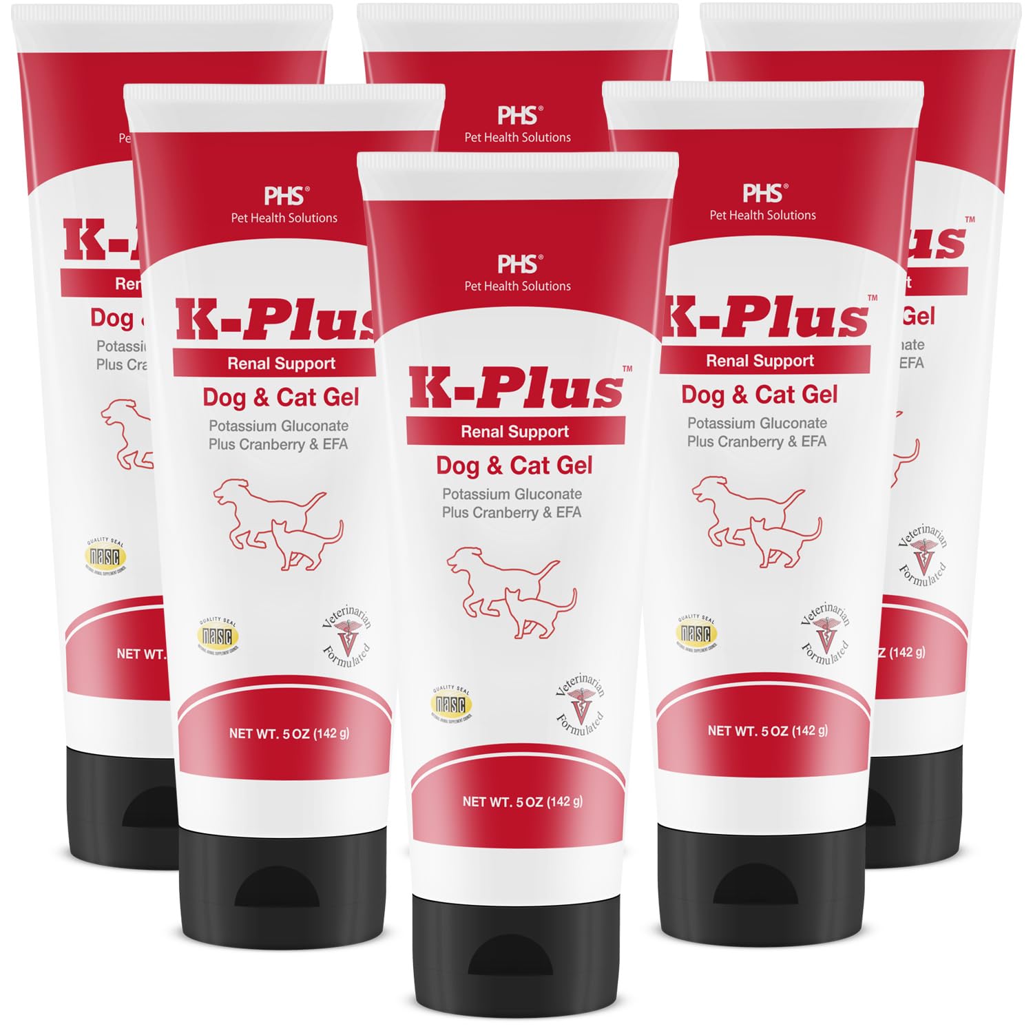 K-Plus Potassium Gluconate Renal Gel Plus Cranberry and EPA for Dogs and Cats - Veterinarian Approved Renal Supplement - Supports Potassium Balance - (6 Pack, Gel)