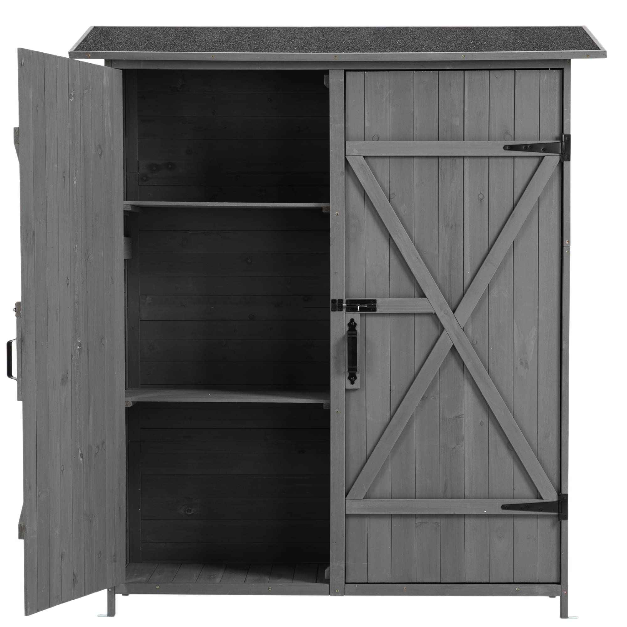 WEASHUME Outdoor Storage Cabinet, Wooden Storage Shed with Lockable Door, Tool Storage Shed Outdoor Storage for Backyard, 56”L x 19.5”W x 64”H Gray