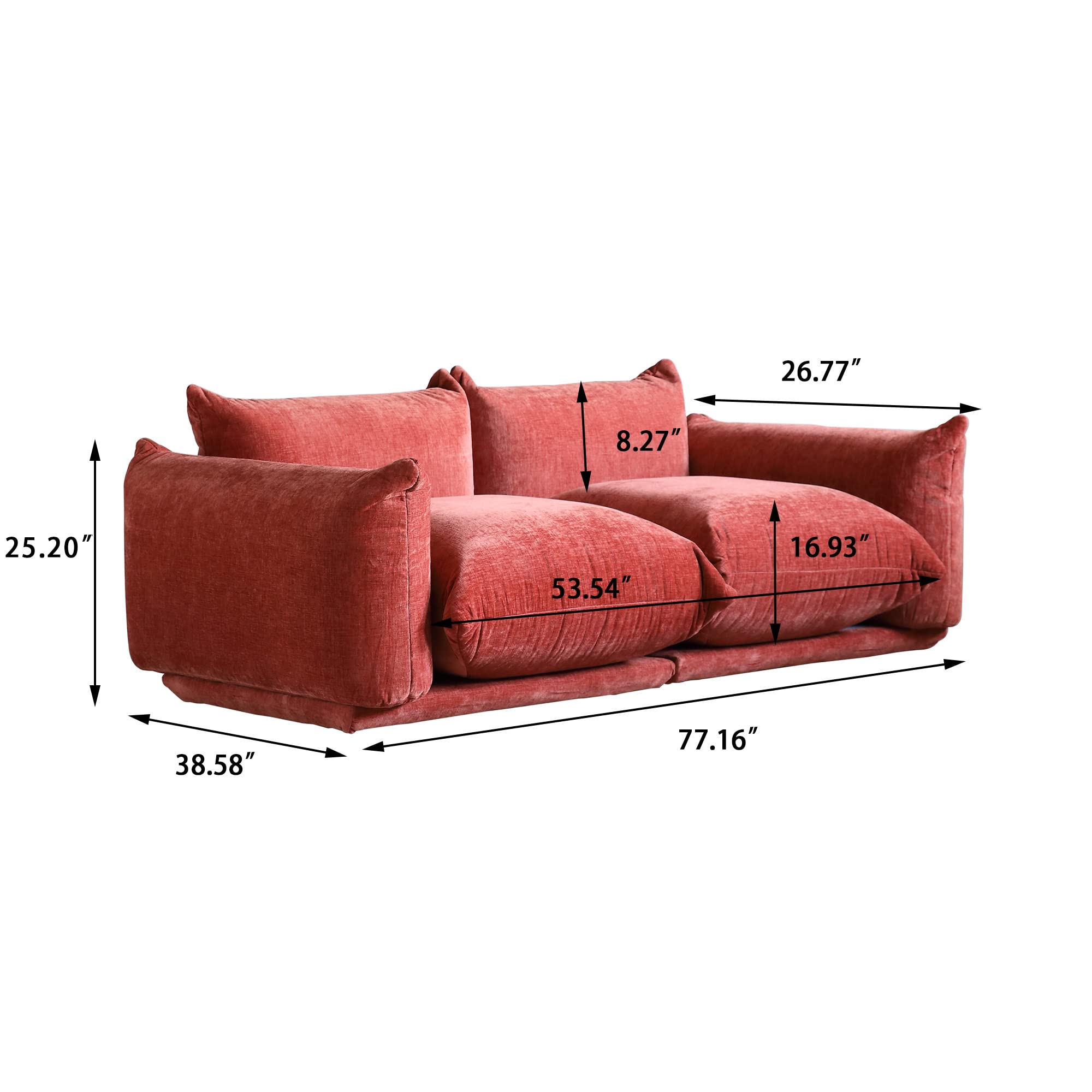 TIFLON Modular Sectional Sofa,77.16inch Minimalist Sofa Couch,Convertible Couch, Lovesofa Chenilleyarn 2 Seat Modern Living Room Sofa Sets for Office House-Red