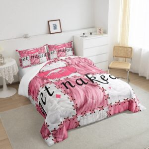 Feelyou Cuw Fur Kids Comforter Set Get Naked Bedding Set for Boys Teens Decor Kiss Printed Comforter Pink Cowgirl Plaid Grid Duvet Set 2Pcs Twin Size Boys