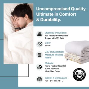 Simmons Feather Bed Full Mattress Topper with 230TC Microfiber Shell - Skin Friendly Prime Feather Fiber Baffle Box Mattress Topper with 15” Skirt for Full Size Bed - Plush Mattress Pad, 54”x75