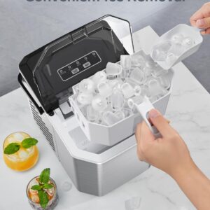 Silonn Stainless Steel Ice Maker Countertop, Stainless Steel Portable Ice Machine with Carry Handle, Self-Cleaning Ice Makers with Basket and Scoop, 9 Cubes in 6 Mins, 26 lbs per Day