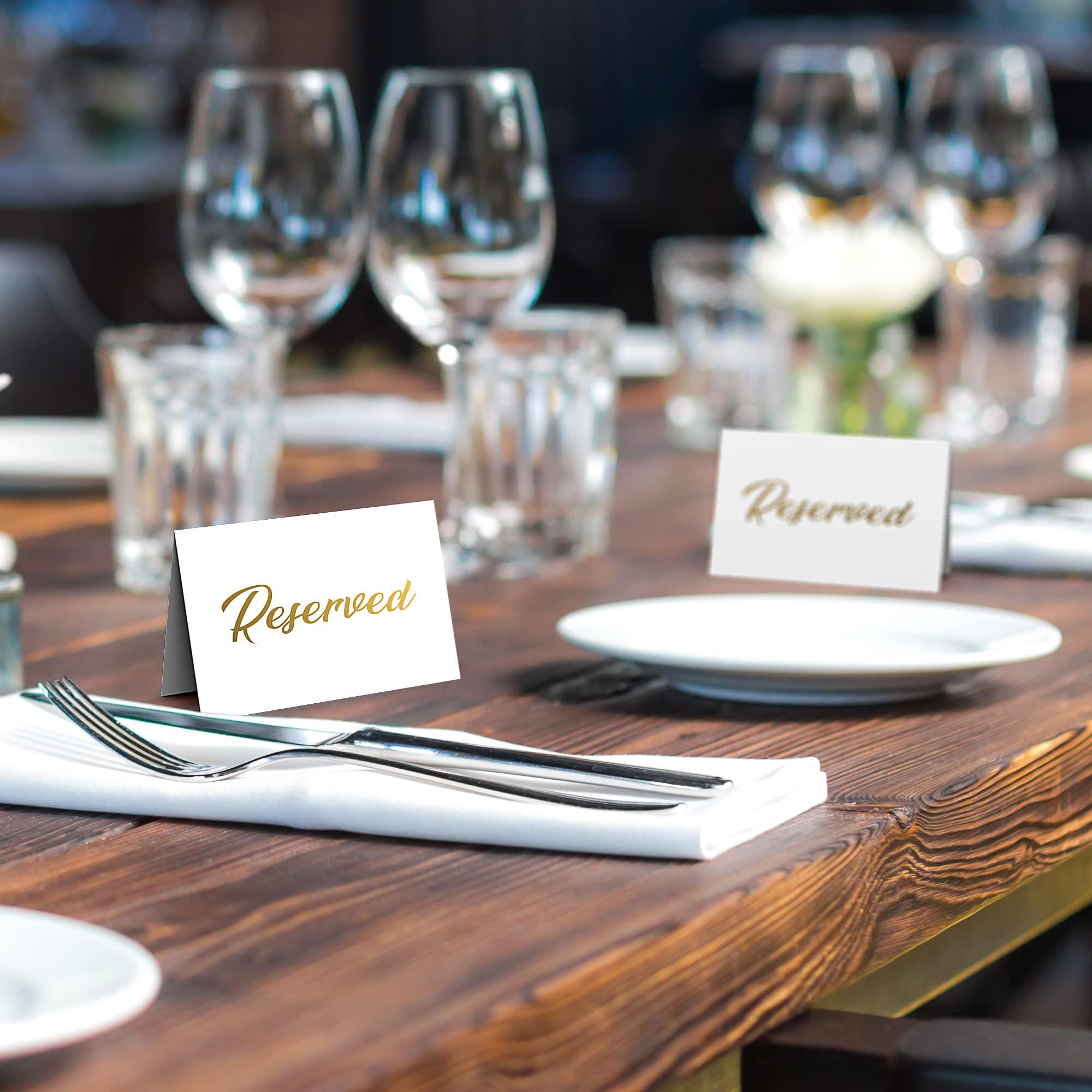 10 Gold Foil Reserved Signs for Wedding with Gold Table Number Holders