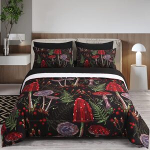 Gusuhome 7 Piece Mushroom Comforter Set King Size Mushroom Bedding Set Bed in A Bag 3D Plants Black Boho Quilt Set for Kid Boys Girls Teens Woman Adults All Season