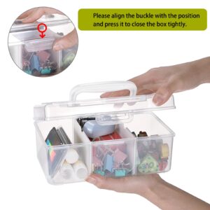 BTSKY Portable Small Storage Box with Flap Lid Clear Plastic Dividing Storage Container with Removable Inserts Multipurpose Plastic Sewing Box Craft Box for Beads, Threads, Stationery, Art Supplies