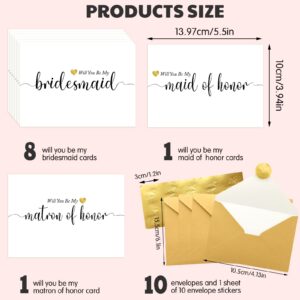 Sabary 10 Pcs Will You Be My Bridesmaid Card Set Bridesmaid Proposal Card with Envelopes and Seals 8 Bridesmaid Cards 1 Maid of Honor Card and 1 Matron of Honor Card Bridesmaid Proposal Gifts