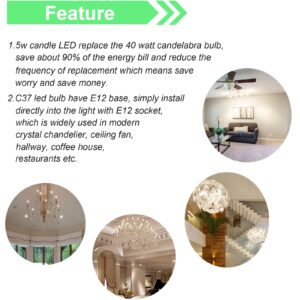 E12 Candelabra LED Light Bulbs - Equivalent 40W Candle Bulbs, 5W LED Chandelier Light Bulbs, B11 & C37 E12 LED Bulb Daylight (5000K), 450 Lumens, Pack of 12