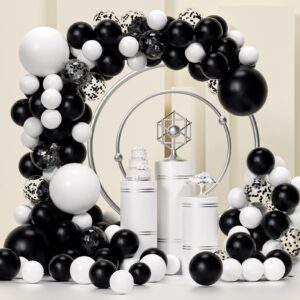 black and white balloon garland kit, 124pcs arch kit with confetti white and black balloons, bright durable latex balloons for birthday, anniversary, wedding, engagement, graduation, party decorations