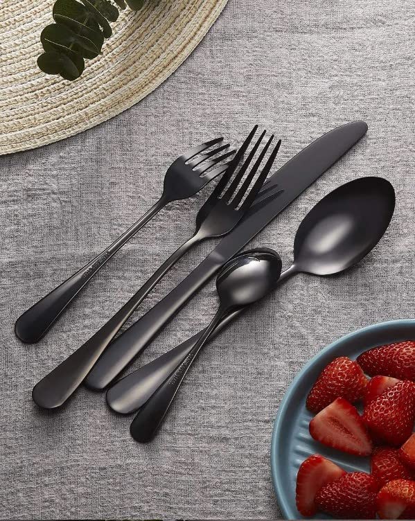 RBG Essentials Heavy-duty Stainless Steel Utensils Flatware Set, 20-piece Black Silverware Cutlery Set