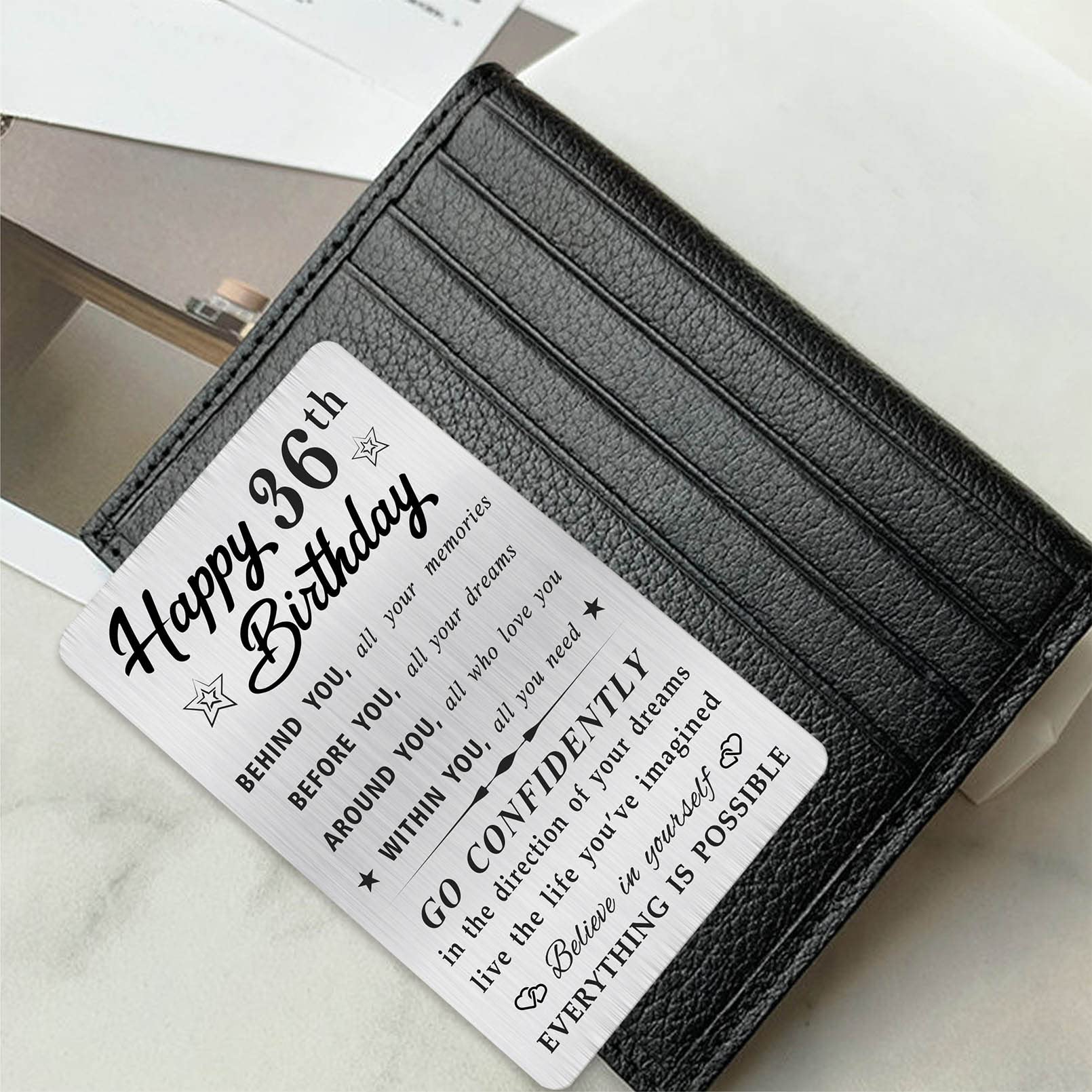 MOQIYXL Happy 36th Birthday Card for Men Women, Small Engraved Wallet Card for 36 Year Old Birthday Gifts