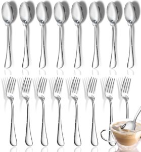 small spoons and forks set, set of 16 top food grade stainless steel forks and spoons silverware set, kitchen utensil dessert salad forks (6.7 inch) and coffee dessert spoons (5.35 inch) cutlery set