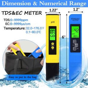 PH Meter TDS Meter Kit, Water pH Meter and 3 in 1 TDS&EC Water Tester Combo, ±0.01 pH Accuracy ±2% F.S Accuracy TDS/EC/Temperature Meter,for Hydroponics, Household Drinking, Aquarium