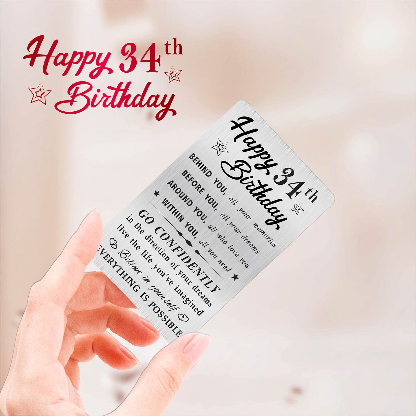 MOQIYXL Happy 34th Birthday Card for Men Women, Small Engraved Wallet Card for 34 Year Old Birthday Gifts