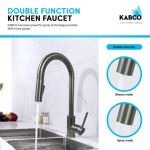 KABCO 17.5 Inch Brushed Nickel Finish Kitchen Faucet with Double Function Pull Out Down Spray Head, Spot, Rust, and Fingerprint Resistant Stainless Steel 360 Degree Swivel Spout